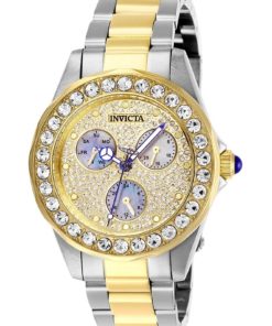 Invicta Pro Diver Womens Quartz 38mm Stainless Steel, Gold Case Pave, Charcoal Dial - Model 28459