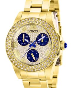 Invicta Angel Womens Quartz 34mm Gold Case Pave, Blue Dial - Model 28478